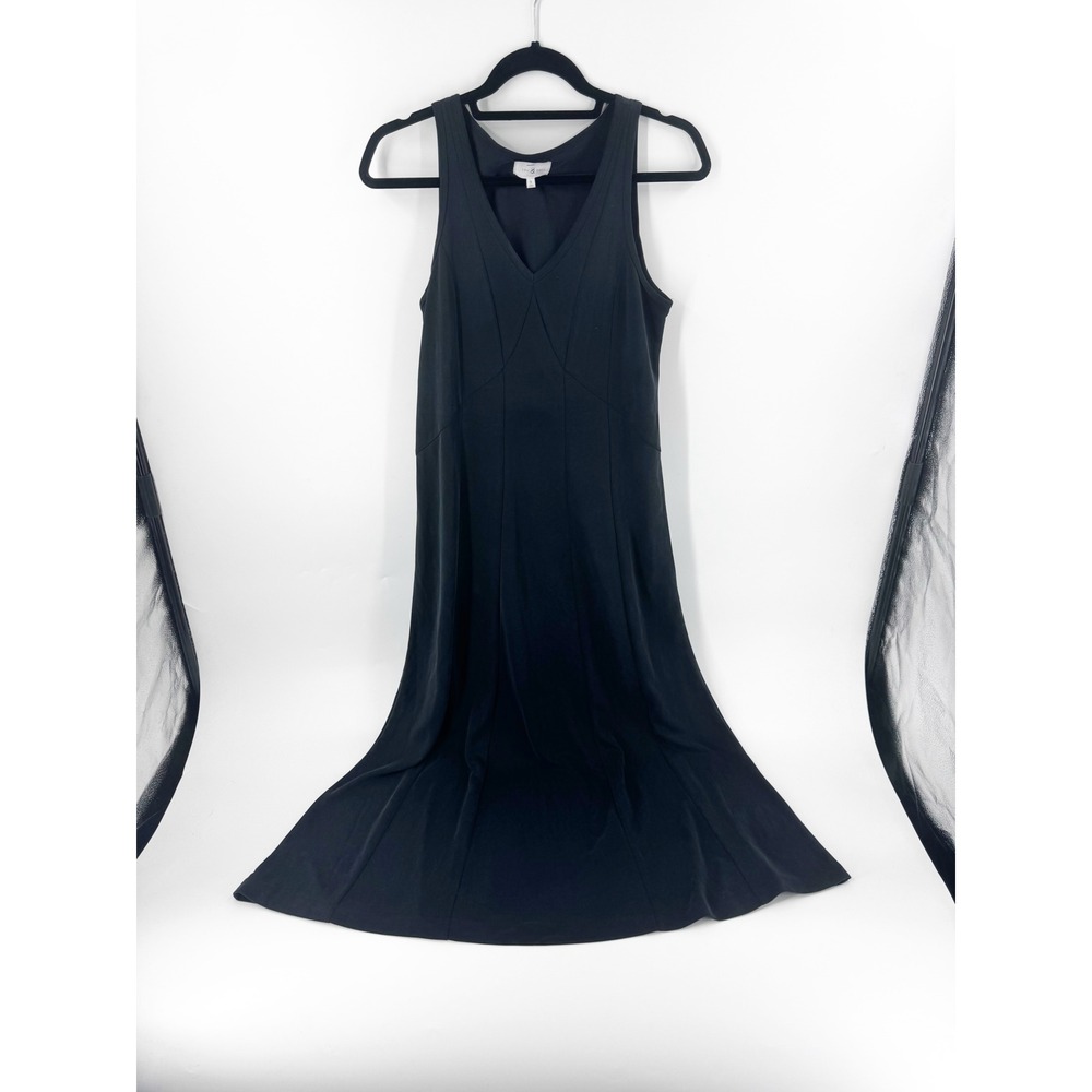 Lou & Grey Womens Black Modal Blend V-Neck Sleeveless Panelled Midi Dress Size S